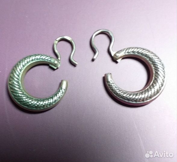 Кулон лунница,серьги серебро, калачи винтаж