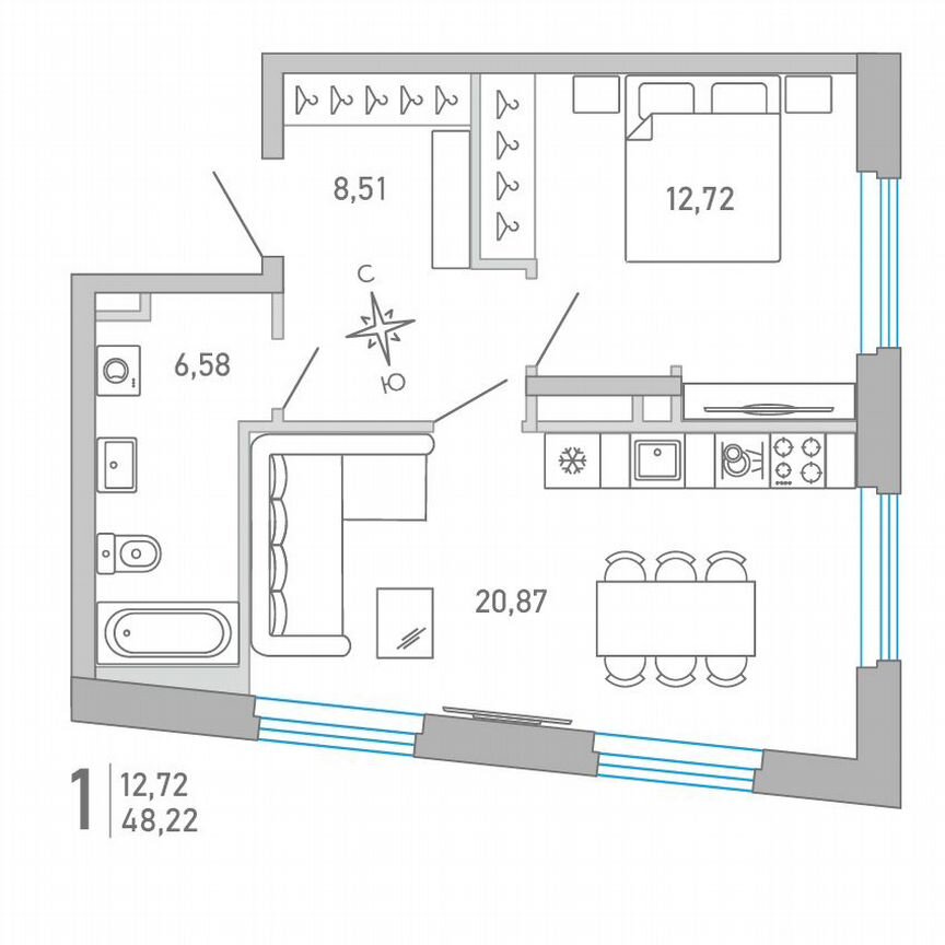 1-к. квартира, 48,2 м², 2/10 эт.