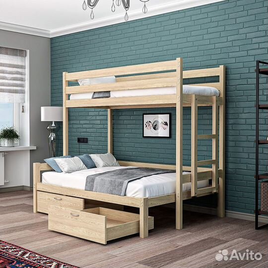 Двухъярусная детская кровать из дерева