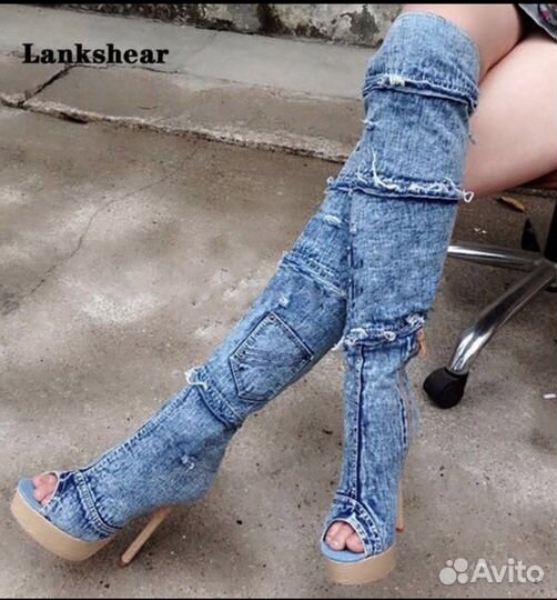 Джинсовые летние сапоги