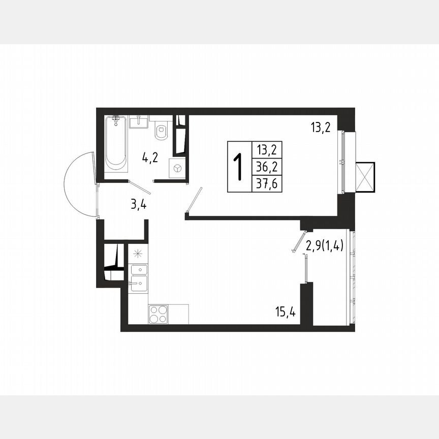 1-к. квартира, 37,6 м², 9/10 эт.