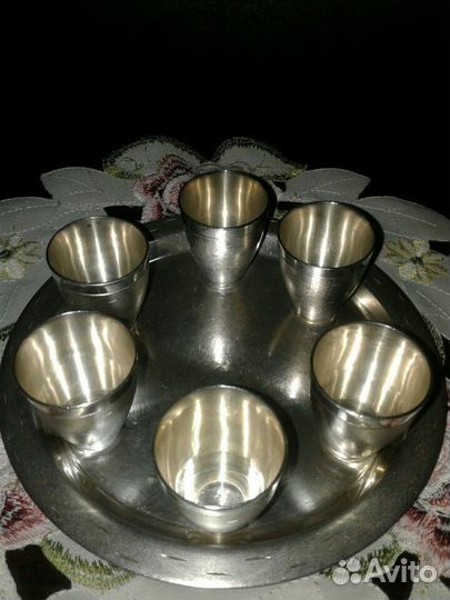 Набор стопок на подносе, мельхиор