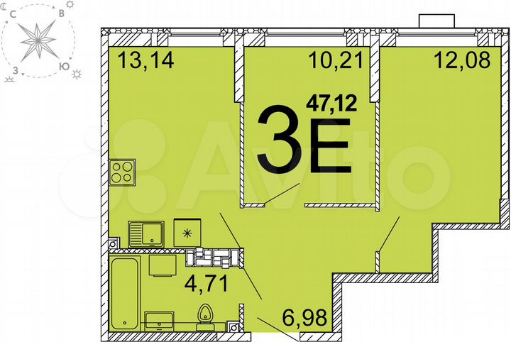 2-к. квартира, 47,2 м², 9/15 эт.