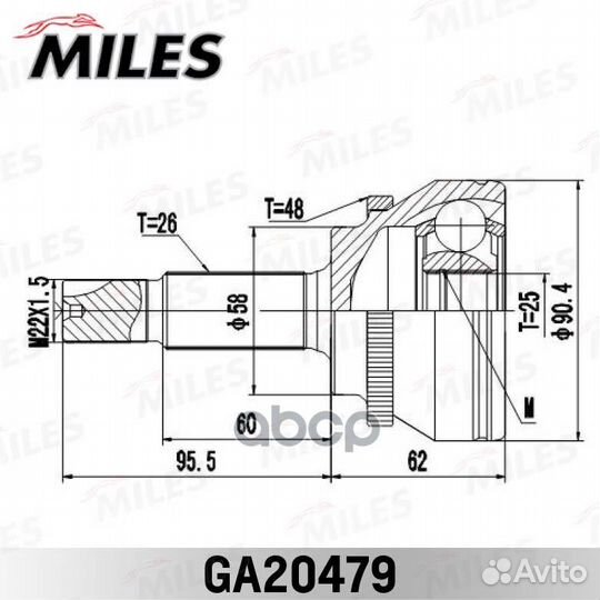 ШРУС toyota corolla 1.8-2.0D 02- нар.(ABS) toyo