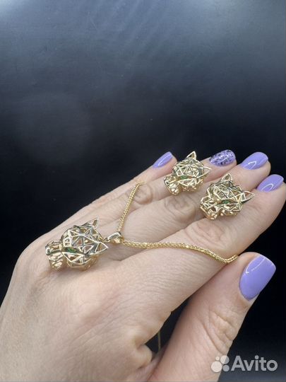 Золотой комплект Cartier пантера 585