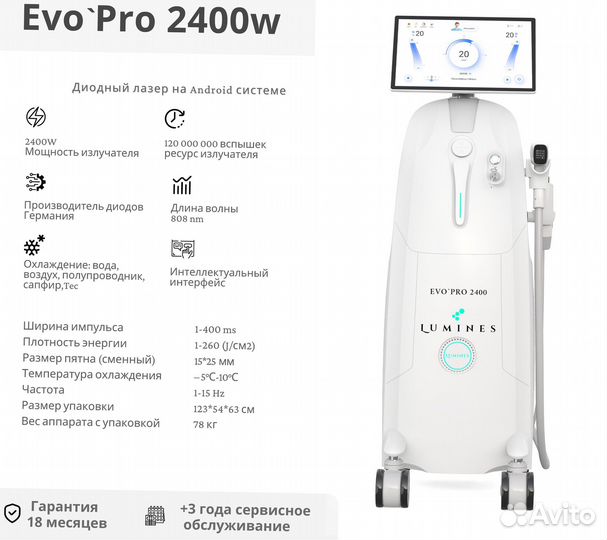 Диодный лазер для эпиляции Lumines эвопро 2400