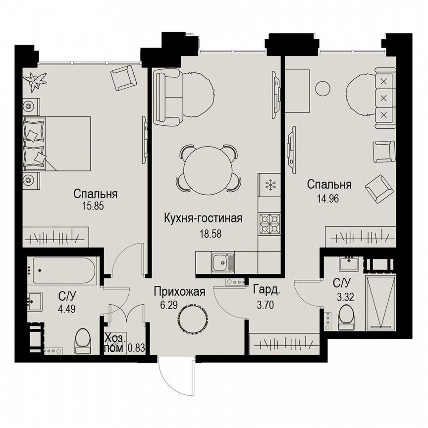 2-к. квартира, 68 м², 3/6 эт.