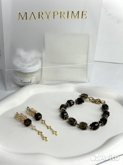 Браслет и серьги из раухтопаза дымчатого кварца