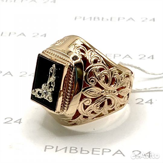 Золотое кольцо печатка с агатом 585 пробы 11.26 гр