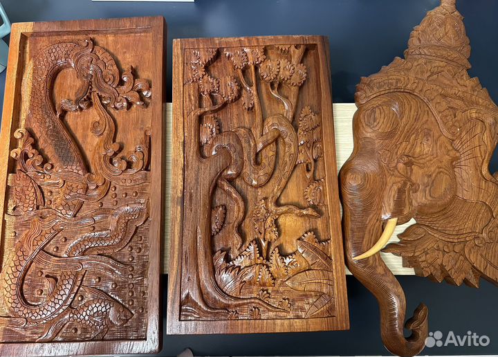 Лаос резьба по дереву ручная работа панно слон