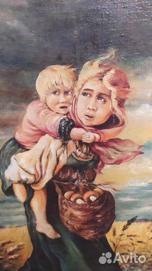 Старая картина Дети бегущие от грозы