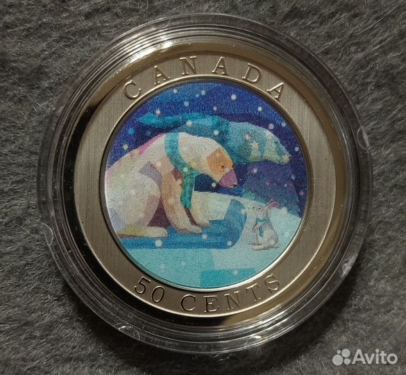 Монета Канада 2023 Катание на санях Белый медведь