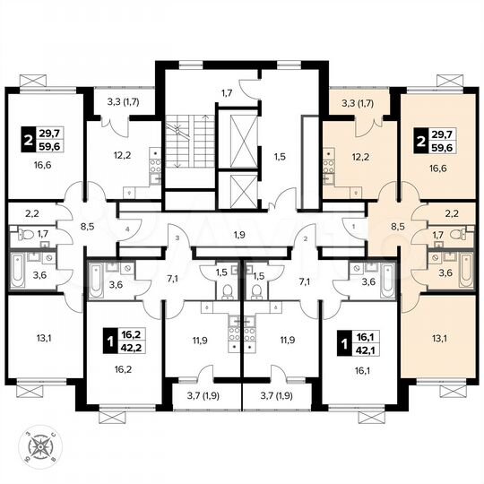 2-к. квартира, 59,6 м², 12/14 эт.