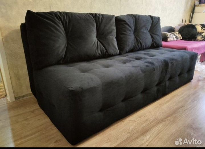 Диван кровать мини велюр черный