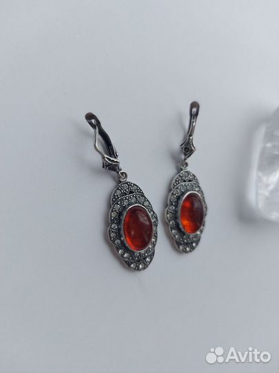 Серьги с натуральным янтарём 