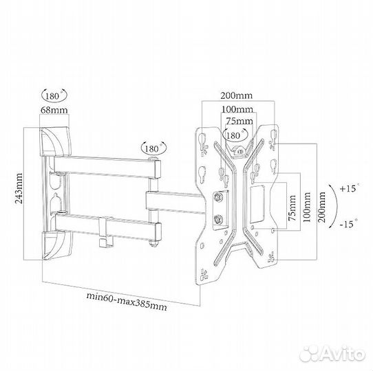 Наклонный кронштейн на стену Aspect line-16 черный