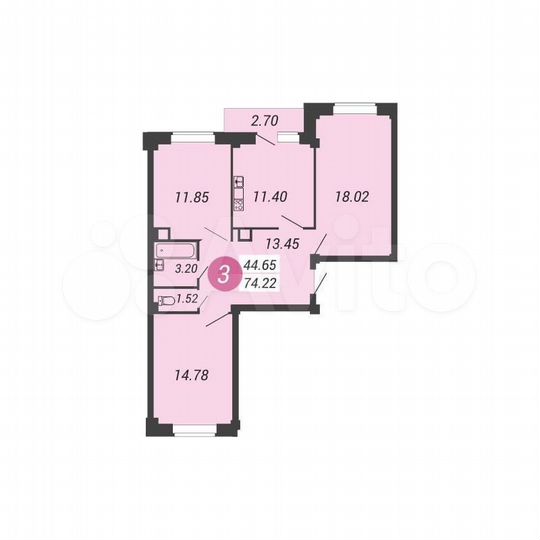 3-к. квартира, 74,2 м², 12/14 эт.