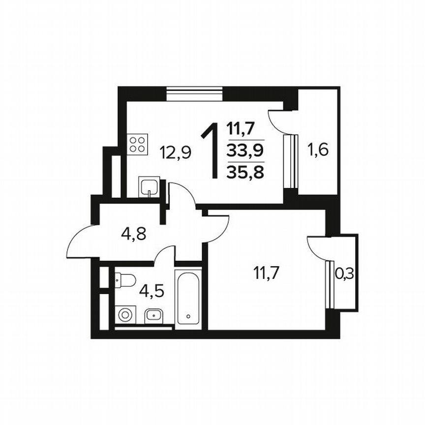 1-к. квартира, 35,8 м², 8/9 эт.