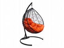 Капля кресло-кокон черный (оранжевая подушка)