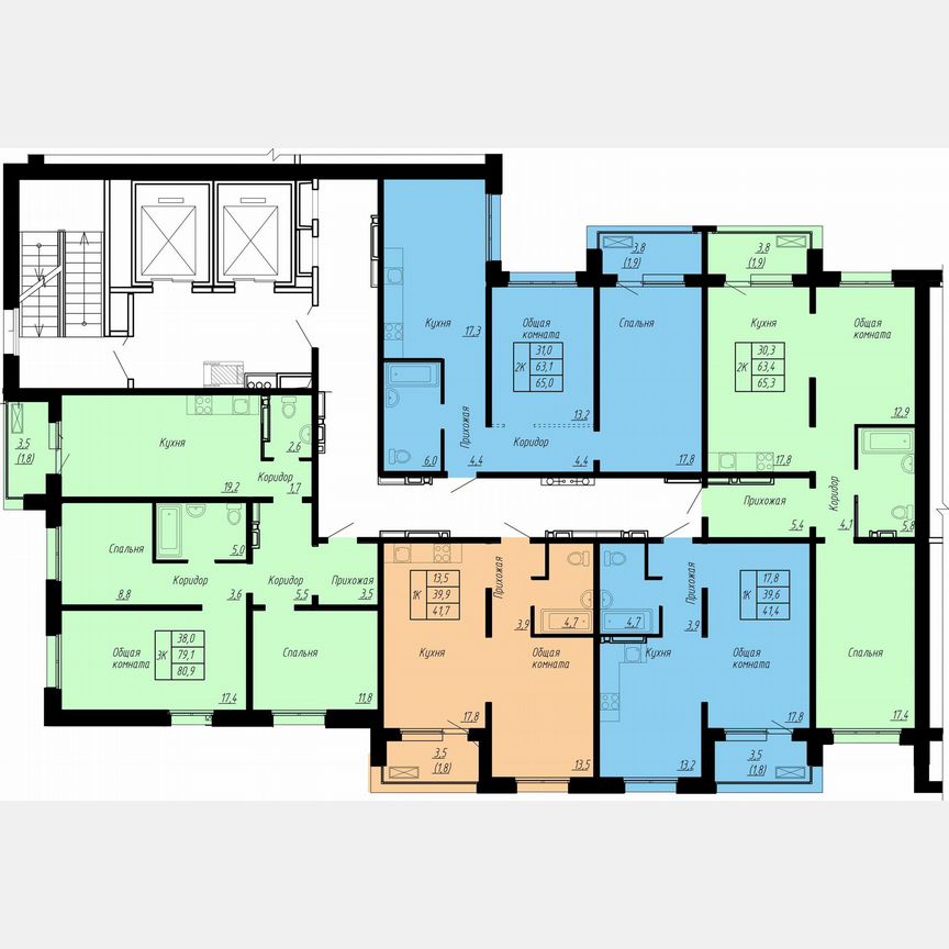 2-к. квартира, 65,3 м², 15/17 эт.