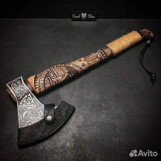 Топор Валькнут, худож. резка, травление, 55 см