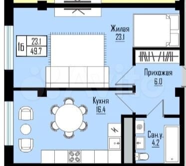 1-к. квартира, 49,7 м², 5/12 эт.