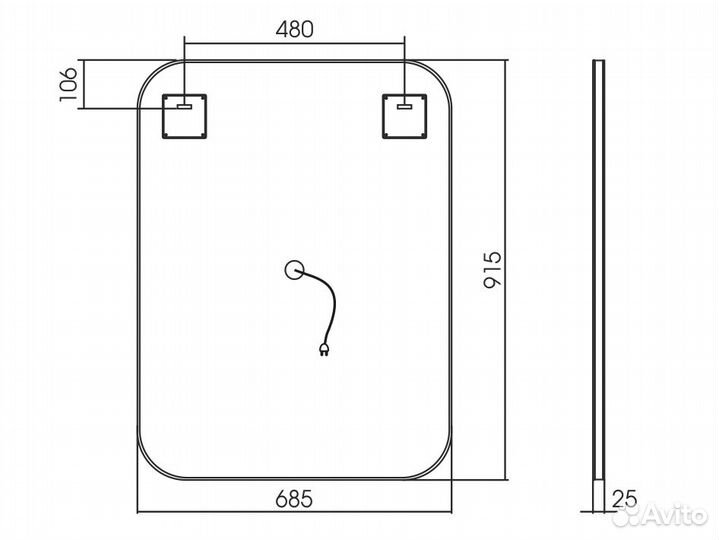 Pallada 685х915 - 2 (подогрев, сенсорный выключат