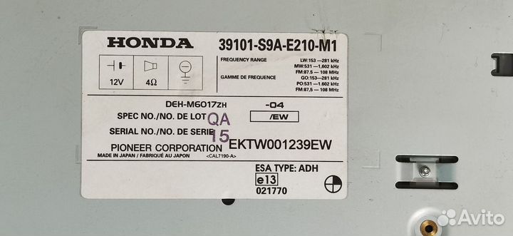 Магнитола Honda Cr-V 2006 39101-S9A-E210-M1