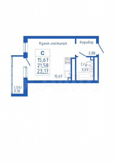 Квартира-студия, 23,2 м², 14/25 эт.