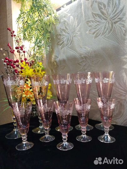 Наборы фужеров, цветное стекло. Винтаж СССР