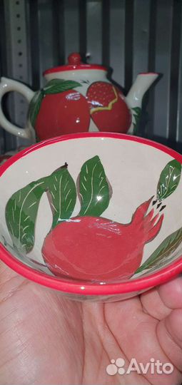 Тарелка из глины 18см,Узбекская,рисунок гранат