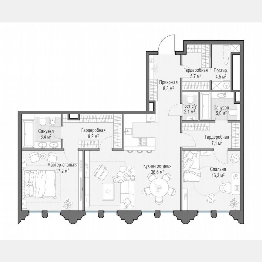 2-к. квартира, 118,6 м², 9/13 эт.