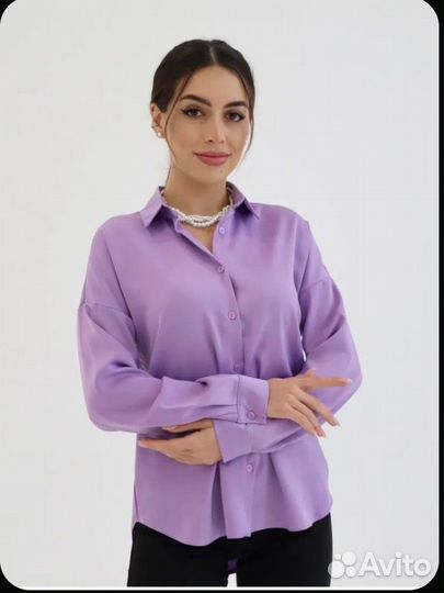 Новая женская атласная рубашка р. 44 сиреневая