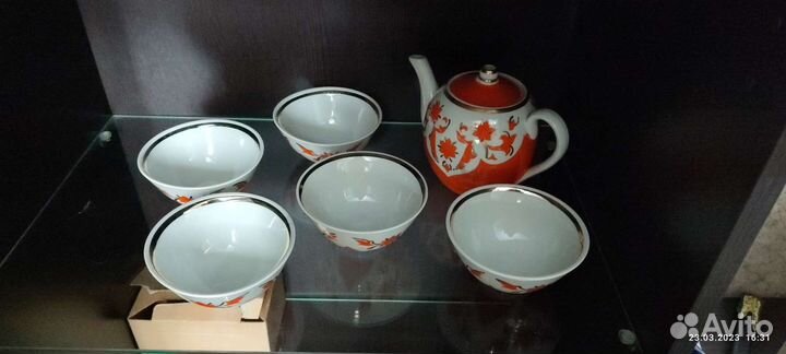 Заварочный чайник с пиалами, керам. конфетница