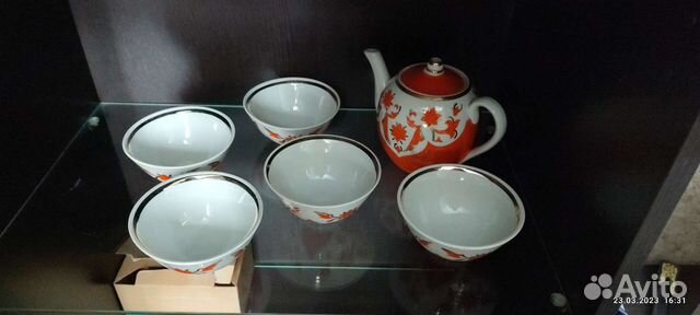 Заварочный чайник с пиалами, керам. конфетница