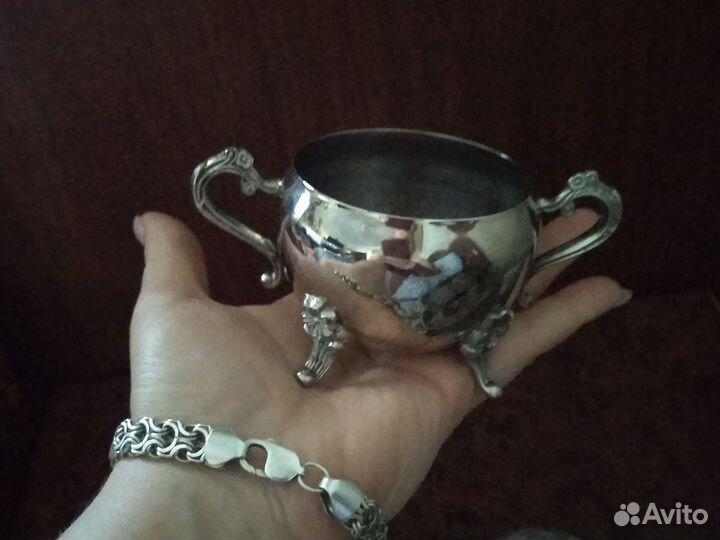 Сервиз СССР мельхиор. Чайник, сахарница, молочник