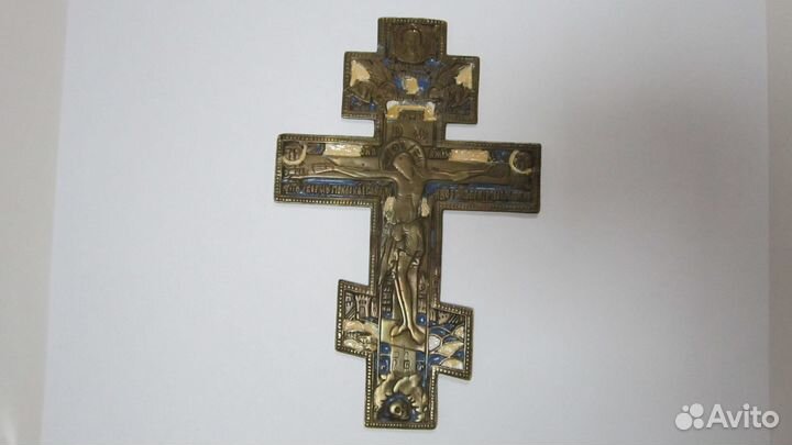 Старинный Бронзовый Крест Распятие с Эмалями
