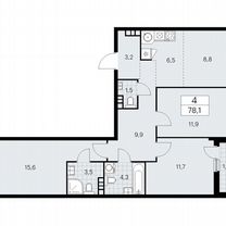 4-к. квартира, 78,1 м², 9/9 эт.