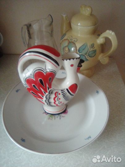 Блюдо фарфор СССР Дулево и кувшин Кжель