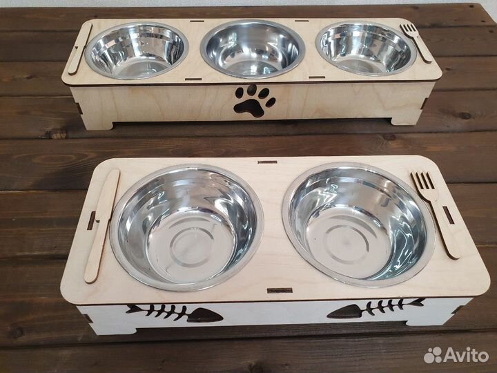 Тройная подставка для мисок с мисками