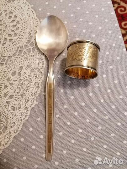 Ложка и кольцо для салфетки. Серебро