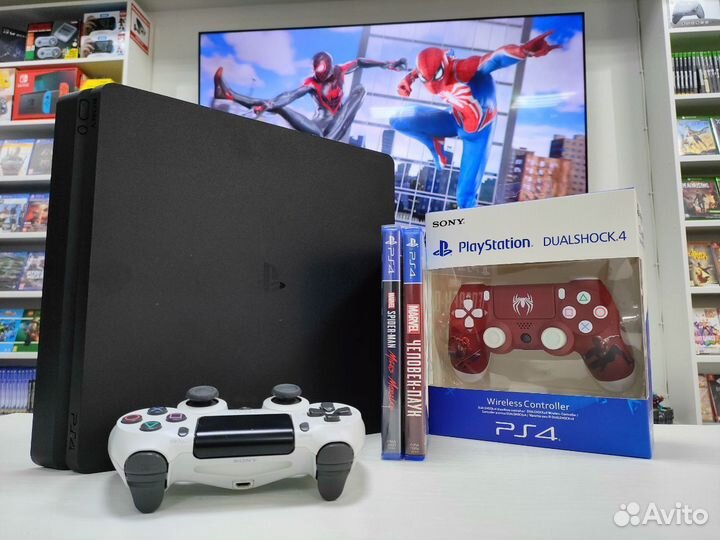 Sony PS4 Slim + 2 геймпада и + 119 игр