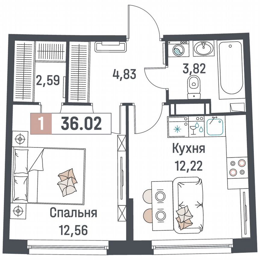1-к. квартира, 36 м², 4/18 эт.