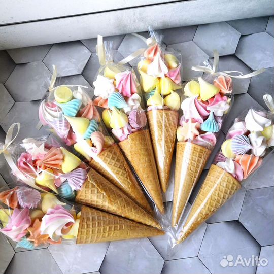 Безе в вафельном рожке, подарок в садик / школу