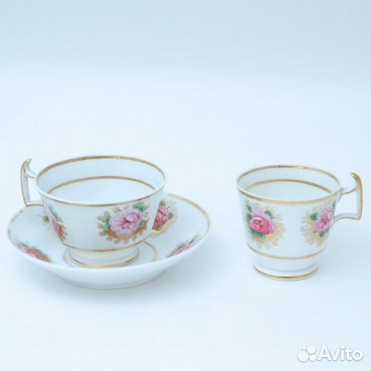 Старинное чайное трио с розами ручной работы
