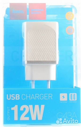 Зарядное устройство USB 2A, 2 USB hoco C43A Белый
