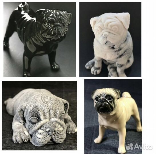 Статуэтки мопсы фарфор, мрамоная крошка