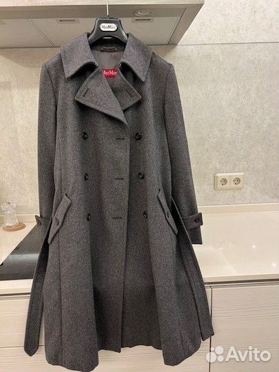 Кашемировое пальто Max Mara серое двубортное