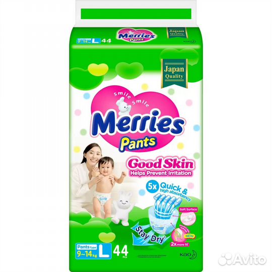 Подгузники-трусики Merries L (4) 44шт