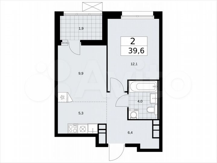 2-к. квартира, 39,6 м², 12/17 эт.